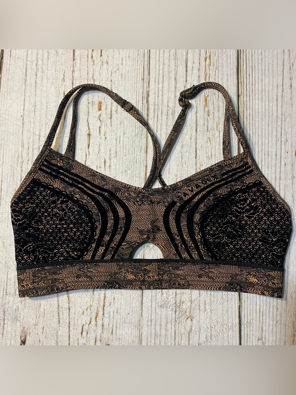 Savage X Fenty Sports Bra Womens Brown Animal Print Mesh Keyhole Stretch Size L